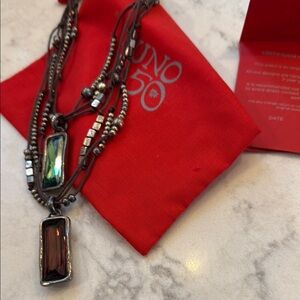 Silver Antique-Style Multi-Strand Necklace with Gemstone Pendants